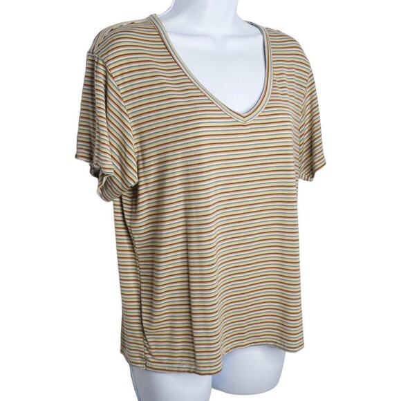 American Eagle Womens Tan Green Soft‎ & Sexy Striped Casual V-Neck Oversized Top - Picture 3 of 7